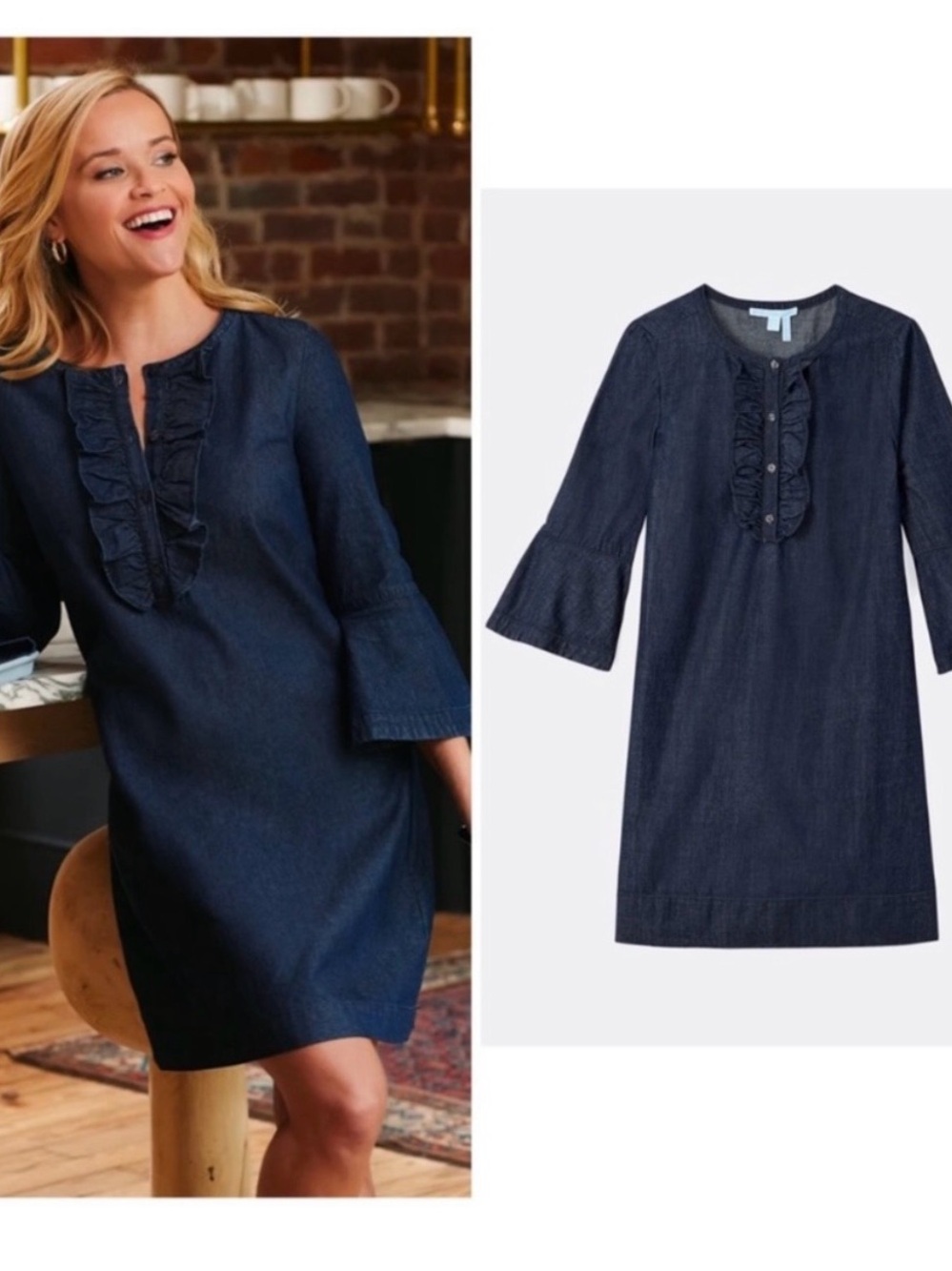 Draper James Denim-Effect Ruffle Front Mini Dress - Blue